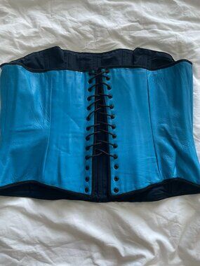 Custom Blue Leather Corset – True Back Lacing – Structured Boning – Handmade
